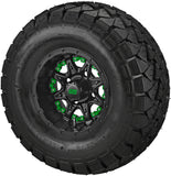 22x10.00-10 Trail Fox A/T Tires on Matte Black Revenge Golf Cart Wheels with Color Inserts