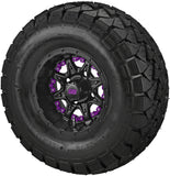 22x10.00-10 Trail Fox A/T Tires on Matte Black Revenge Golf Cart Wheels with Color Inserts