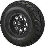 22x10.00-10 Trail Fox A/T Tires on Matte Black Revenge Golf Cart Wheels with Color Inserts