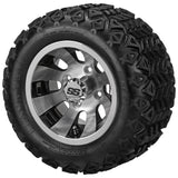 18x9.50-10 Black Trail Tires on Black/Machined Gunslinger Golf Cart Wheels