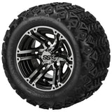 18x9.50-10 Black Trail Tires on Black/Machined Yukon Golf Cart Wheels