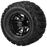 18x9.50-10 Black Trail Tires on Gloss Black Yukon Golf Cart Wheels