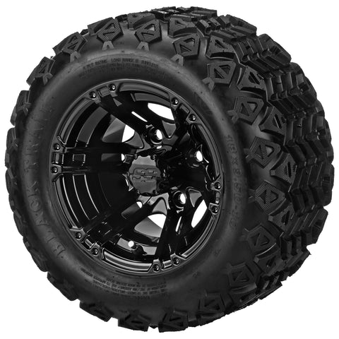 18x9.50-10 Black Trail Tires on Gloss Black Yukon Golf Cart Wheels