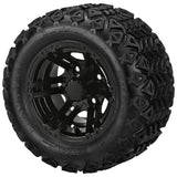 18x9.50-10 Black Trail Tires on Matte Black Yukon Golf Cart Wheels