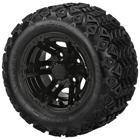 18x9.50-10 Black Trail Tires on Matte Black Yukon Golf Cart Wheels