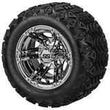 18x9.50-10 Black Trail Tires on Mirror Yukon Golf Cart Wheels