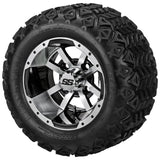 18x9.50-10 Black Trail Tires on Black/Machined Maltese Cross Golf Cart Wheels
