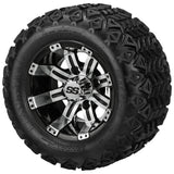 18x9.50-10 Black Trail Tires on Black/Machined Casino Golf Cart Wheels