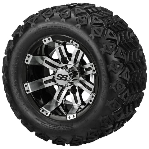 18x9.50-10 Black Trail Tires on Black/Machined Casino Golf Cart Wheels