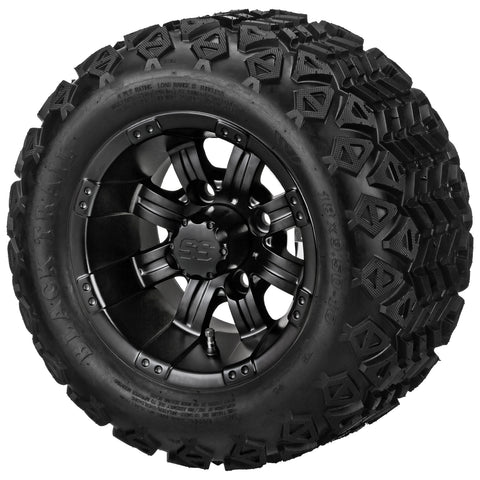18x9.50-10 Black Trail Tires on Matte Black Casino Golf Cart Wheels