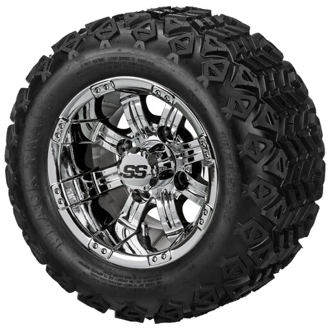 18x9.50-10 Black Trail Tires on Mirror Casino Golf Cart Wheels