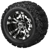 18x9.50-10 Black Trail Tires on Black/Machined Warlock Golf Cart Wheels