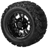 18x9.50-10 Black Trail Tires on Gloss Black Warlock Golf Cart Wheels
