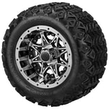 18x9.50-10 Black Trail Tires on Black/Machined Revenge Golf Cart Wheels with Color Inserts