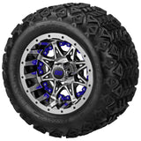 18x9.50-10 Black Trail Tires on Black/Machined Revenge Golf Cart Wheels with Color Inserts