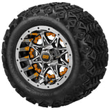 18x9.50-10 Black Trail Tires on Black/Machined Revenge Golf Cart Wheels with Color Inserts