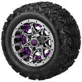 18x9.50-10 Black Trail Tires on Black/Machined Revenge Golf Cart Wheels with Color Inserts