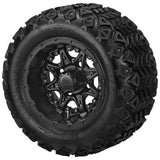 18x9.50-10 Black Trail Tires on Matte Black Revenge Golf Cart Wheels with Color Inserts (Copy)