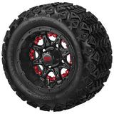 18x9.50-10 Black Trail Tires on Matte Black Revenge Golf Cart Wheels with Color Inserts (Copy)