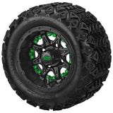 18x9.50-10 Black Trail Tires on Matte Black Revenge Golf Cart Wheels with Color Inserts (Copy)