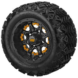 18x9.50-10 Black Trail Tires on Matte Black Revenge Golf Cart Wheels with Color Inserts (Copy)