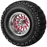22x11.00-10 Sierra Sport Tires on Red/Machined 14-Spoke Golf Cart Wheels