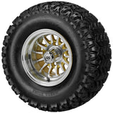 22x11.00-10 Sierra Sport Tires on Gold/Machined 14-Spoke Golf Cart Wheels