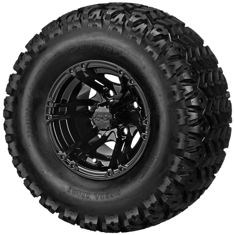 22x11.00-10 Sierra Sport Tires on Gloss Black Yukon Golf Cart Wheels