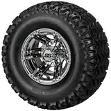 22x11.00-10 Sierra Sport Tires on Mirror Yukon Golf Cart Wheels