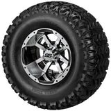 22x11.00-10 Sierra Sport Tires on Black/Machined Maltese Cross Golf Cart Wheels