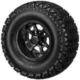 22x11.00-10 Sierra Sport Tires on Matte Black Maltese Cross Golf Cart Wheels