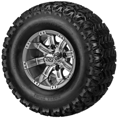 22x11.00-10 Sierra Sport Tires on Gun Metal Gray/Machined Casino Golf Cart Wheels