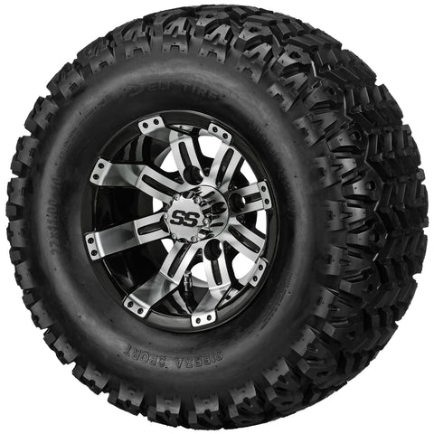 22x11.00-10 Sierra Sport Tires on Black/Machined Casino Golf Cart Wheels