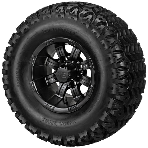 22x11.00-10 Sierra Sport Tires on Matte Black Casino Golf Cart Wheels