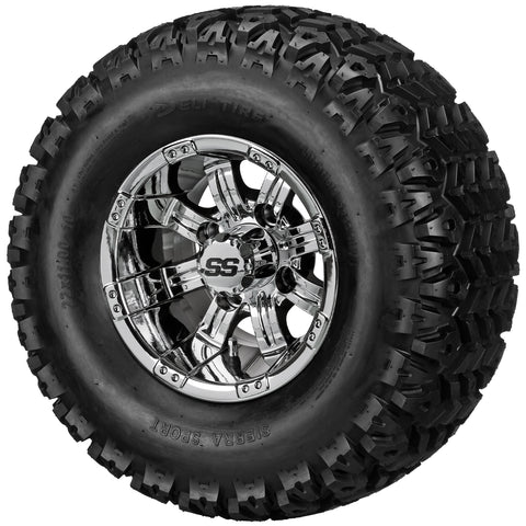 22x11.00-10 Sierra Sport Tires on Mirror Casino Golf Cart Wheels