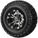 22x11.00-10 Sierra Sport Tires on Black/Machined Warlock Golf Cart Wheels