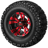 22x11.00-10 Sierra Sport Tires on Red/Black Warlock Golf Cart Wheels