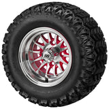 20x10.00-10 Sierra Sport Tires on Red/Machined 14-Spoke Golf Cart Wheels