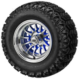 20x10.00-10 Sierra Sport Tires on Blue/Machined 14-Spoke Golf Cart Wheels
