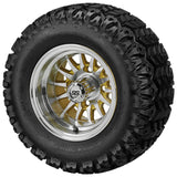 20x10.00-10 Sierra Sport Tires on Gold/Machined 14-Spoke Golf Cart Wheels