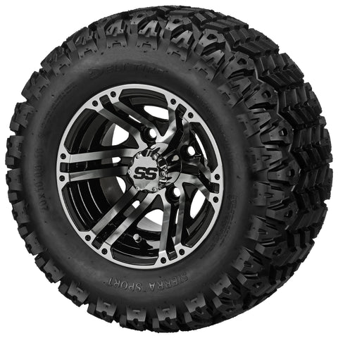20x10.00-10 Sierra Sport Tires on Black/Machined Yukon Golf Cart Wheels
