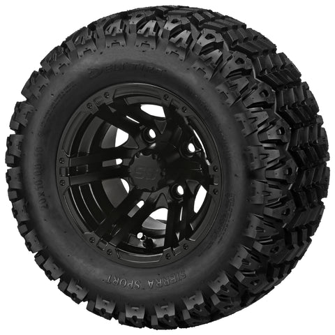 20x10.00-10 Sierra Sport Tires on Matte Black Yukon Golf Cart Wheels
