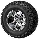 20x10.00-10 Sierra Sport Tires on Black/Machined Maltese Cross Golf Cart Wheels