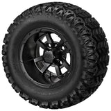 20x10.00-10 Sierra Sport Tires on Matte Black Maltese Cross Golf Cart Wheels