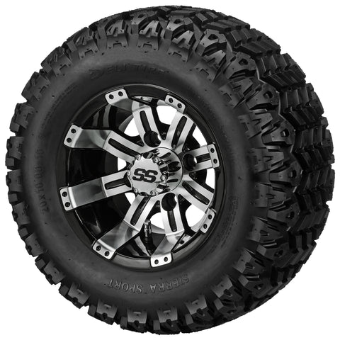 20x10.00-10 Sierra Sport Tires on Black/Machined Casino Golf Cart Wheels