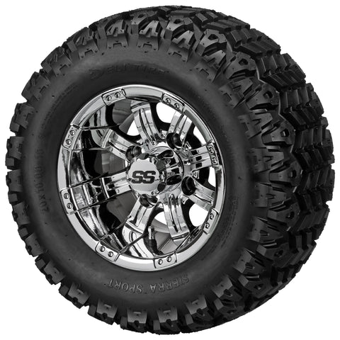 20x10.00-10 Sierra Sport Tires on Mirror Casino Golf Cart Wheels