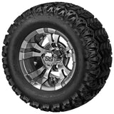20x10.00-10 Sierra Sport Tires on Gun Metal Gray/Machined Warlock Golf Cart Wheels