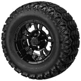 20x10.00-10 Sierra Sport Tires on Gloss Black Warlock Golf Cart Wheels