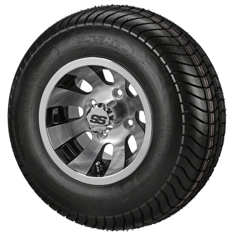 205/65-10 6Ply LSI Elite Tires on Black/Machined Gunslinger Golf Cart Wheels