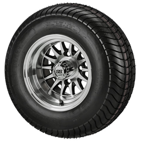 205/65-10 6Ply LSI Elite Tires on Black/Machined 14-Spoke Golf Cart Wheels